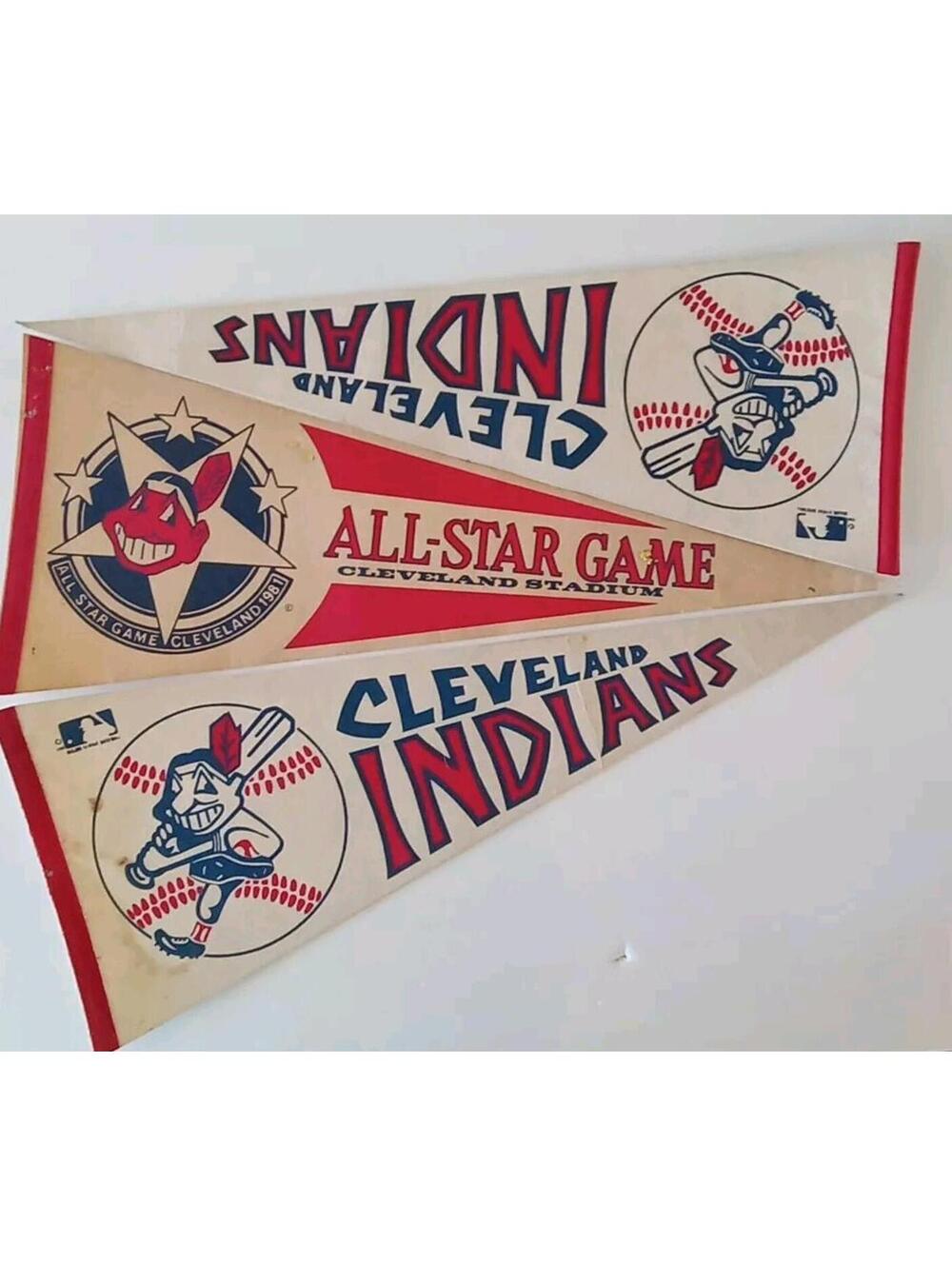 Lot Of 3 MLB Cleveland Indians Vintage 1980's Pennent Rare Baseball Memorabilia